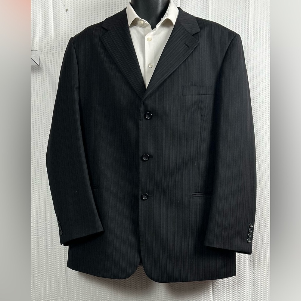 Montefino Uomo Super 120’s Merino Wool Black Pinstripe  Suit Jacket – 46R
